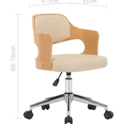 vidaXL Silla de oficina giratoria madera curvada cuero sintético Crema New