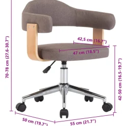 vidaXL Mobiliario De Oficina-Silla de oficina giratoria de madera curvada y tela gris taupe