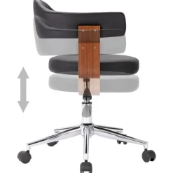 vidaXL Silla de oficina giratoria madera curvada cuero sintético negro negro y marr&oacute;n oscuro