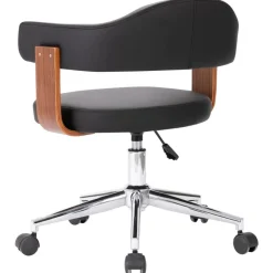 vidaXL Silla de oficina giratoria madera curvada cuero sintético negro negro y marr&oacute;n oscuro