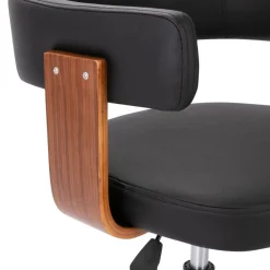 vidaXL Silla de oficina giratoria madera curvada cuero sintético negro negro y marr&oacute;n oscuro