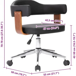 vidaXL Silla de oficina giratoria madera curvada cuero sintético negro negro y marr&oacute;n oscuro