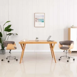 vidaXL Mobiliario De Oficina-Silla de oficina giratoria de madera curvada y tela gris taupe