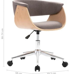 vidaXL Mobiliario De Oficina-Silla de oficina giratoria de madera curvada y tela gris taupe