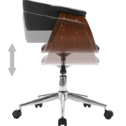 vidaXL Mobiliario De Oficina-Silla de oficina giratoria madera curvada cuero sintético negro