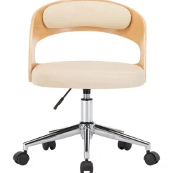vidaXL Silla de oficina giratoria madera curvada cuero sintético Crema New