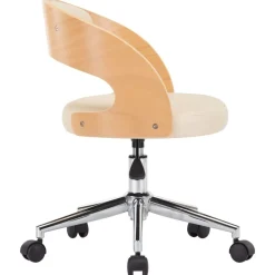 vidaXL Silla de oficina giratoria madera curvada cuero sintético Crema New
