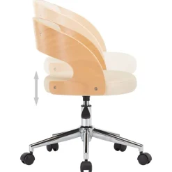 vidaXL Silla de oficina giratoria madera curvada cuero sintético Crema New