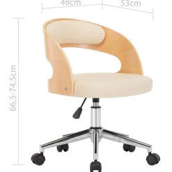 vidaXL Silla de oficina giratoria madera curvada cuero sintético Crema New