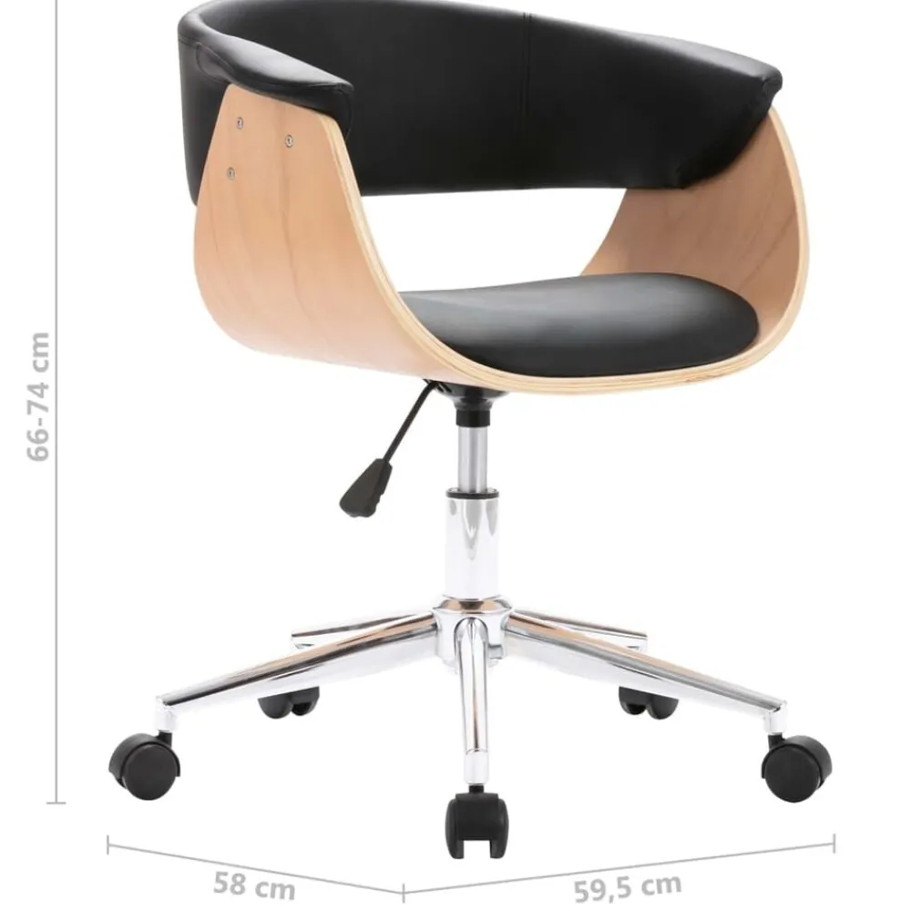 vidaXL Silla de oficina giratoria madera curvada cuero sintético negro negro y marrón claro Discount
