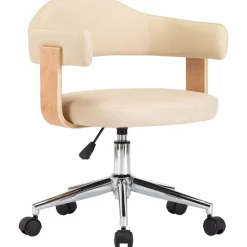 vidaXL Silla de oficina giratoria madera curvada cuero sintético Crema Clearance