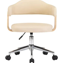 vidaXL Silla de oficina giratoria madera curvada cuero sintético Crema Clearance