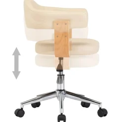 vidaXL Silla de oficina giratoria madera curvada cuero sintético Crema Clearance