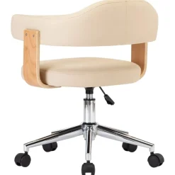 vidaXL Silla de oficina giratoria madera curvada cuero sintético Crema Clearance
