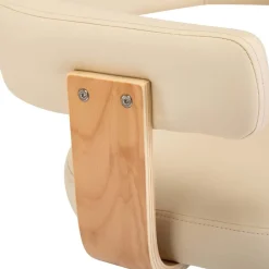 vidaXL Silla de oficina giratoria madera curvada cuero sintético Crema Clearance