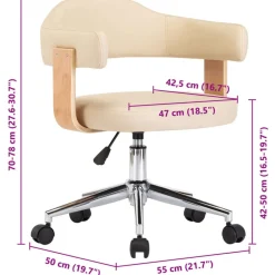 vidaXL Silla de oficina giratoria madera curvada cuero sintético Crema Clearance