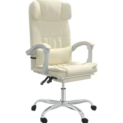 vidaXL Silla de oficina reclinable masaje cuero sintético color Crema Clearance