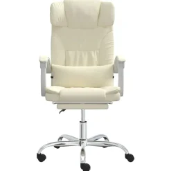 vidaXL Silla de oficina reclinable masaje cuero sintético color Crema Clearance