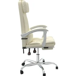 vidaXL Silla de oficina reclinable masaje cuero sintético color Crema Clearance