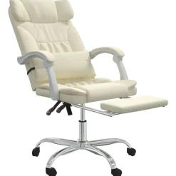 vidaXL Silla de oficina reclinable masaje cuero sintético color Crema Clearance