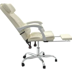 vidaXL Silla de oficina reclinable masaje cuero sintético color Crema Clearance