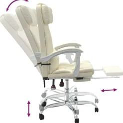 vidaXL Silla de oficina reclinable masaje cuero sintético color Crema Clearance