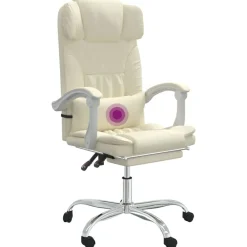 vidaXL Silla de oficina reclinable masaje cuero sintético color Crema Clearance
