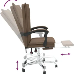 vidaXL Silla de oficina reclinable de tela marrón Marr&oacute;n Outlet