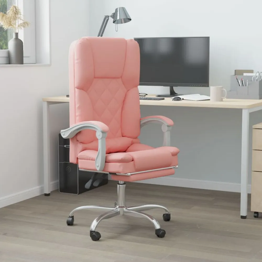 vidaXL Silla de oficina reclinable masaje cuero sintético Rosa New