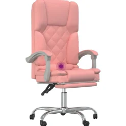 vidaXL Silla de oficina reclinable masaje cuero sintético Rosa New