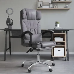vidaXL Silla de oficina reclinable masaje cuero sintético Gris