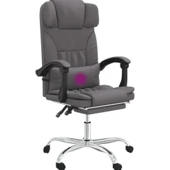 vidaXL Silla de oficina reclinable masaje cuero sintético Gris