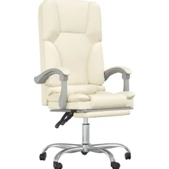 vidaXL Silla de oficina reclinable masaje cuero sintético color Crema New