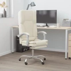 vidaXL Silla de oficina reclinable masaje cuero sintético color Crema New