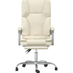 vidaXL Silla de oficina reclinable masaje cuero sintético color Crema New