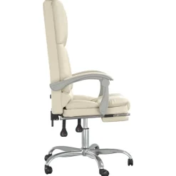 vidaXL Silla de oficina reclinable masaje cuero sintético color Crema New
