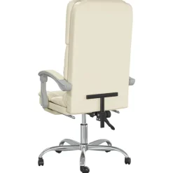 vidaXL Silla de oficina reclinable masaje cuero sintético color Crema New
