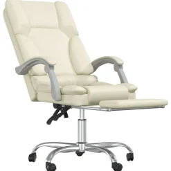 vidaXL Silla de oficina reclinable masaje cuero sintético color Crema New