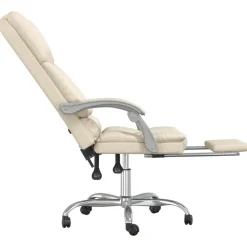 vidaXL Silla de oficina reclinable masaje cuero sintético color Crema New