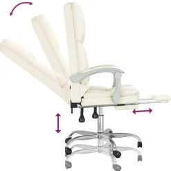 vidaXL Silla de oficina reclinable masaje cuero sintético color Crema New