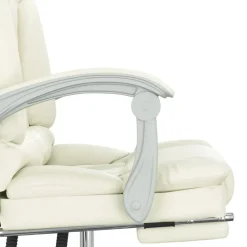 vidaXL Silla de oficina reclinable masaje cuero sintético color Crema New