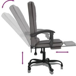 vidaXL Silla de oficina reclinable masaje cuero sintético Gris Outlet