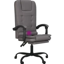 vidaXL Silla de oficina reclinable masaje cuero sintético Gris Outlet
