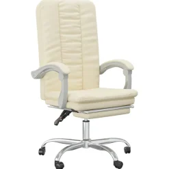 vidaXL Silla de oficina reclinable cuero sintético Crema Clearance