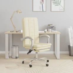 vidaXL Silla de oficina reclinable cuero sintético Crema Clearance