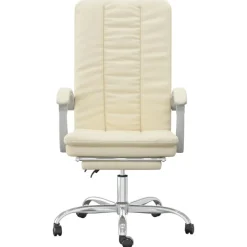 vidaXL Silla de oficina reclinable cuero sintético Crema Clearance