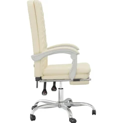 vidaXL Silla de oficina reclinable cuero sintético Crema Clearance