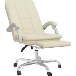 vidaXL Silla de oficina reclinable cuero sintético Crema Clearance