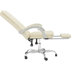 vidaXL Silla de oficina reclinable cuero sintético Crema Clearance