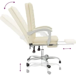 vidaXL Silla de oficina reclinable cuero sintético Crema Clearance
